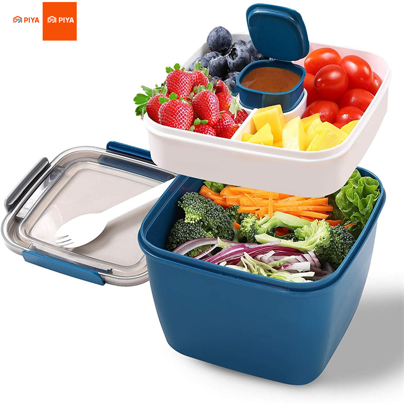 Salad Container Jar - Tragbarer Salat-Lunchbehälter, Salatschüssel, 2 Fächer mit