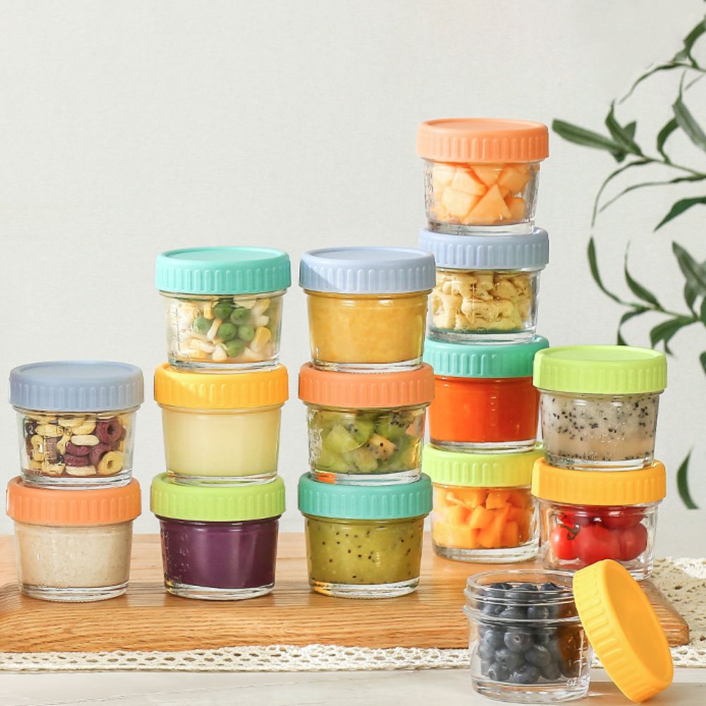 Salad Container Jar - 6 Stück Glas-Babynahrungsglas, wiederverwendbar, mit Deckel,