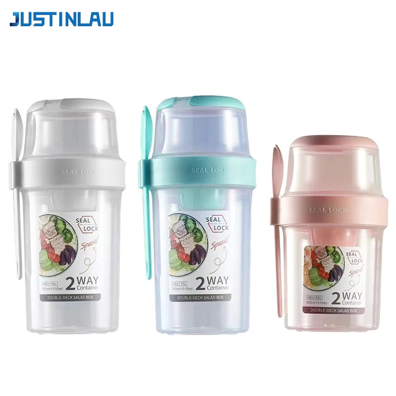 Salad Container Jar - JUSTINLAU Tragbarer Fitness-Salatbecher zur Gewichtsreduktion, Frühstücks-Frucht-Joghurt-Becher