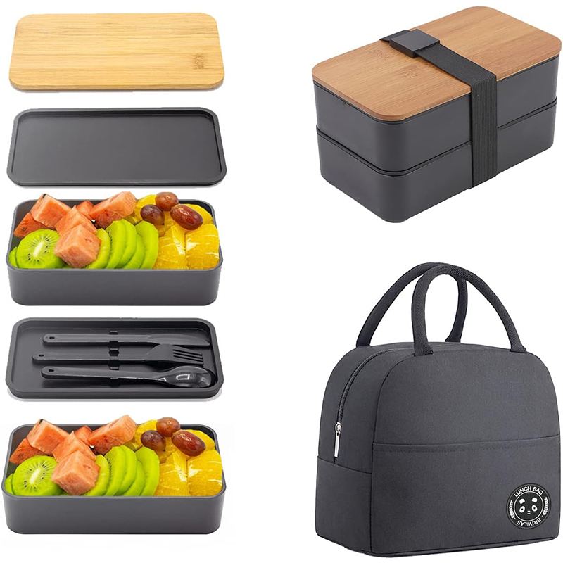 Meal Prep Japanese - Japanische Bento-Box mit Bambusdeckel, stapelbare Lunchbox,