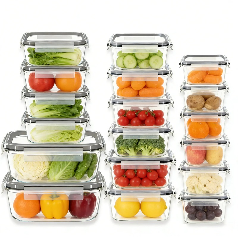 Meal Prep Kits - 18-teiliges Set Glas-Lebensmittelbehälter mit luftdichten Deckeln,